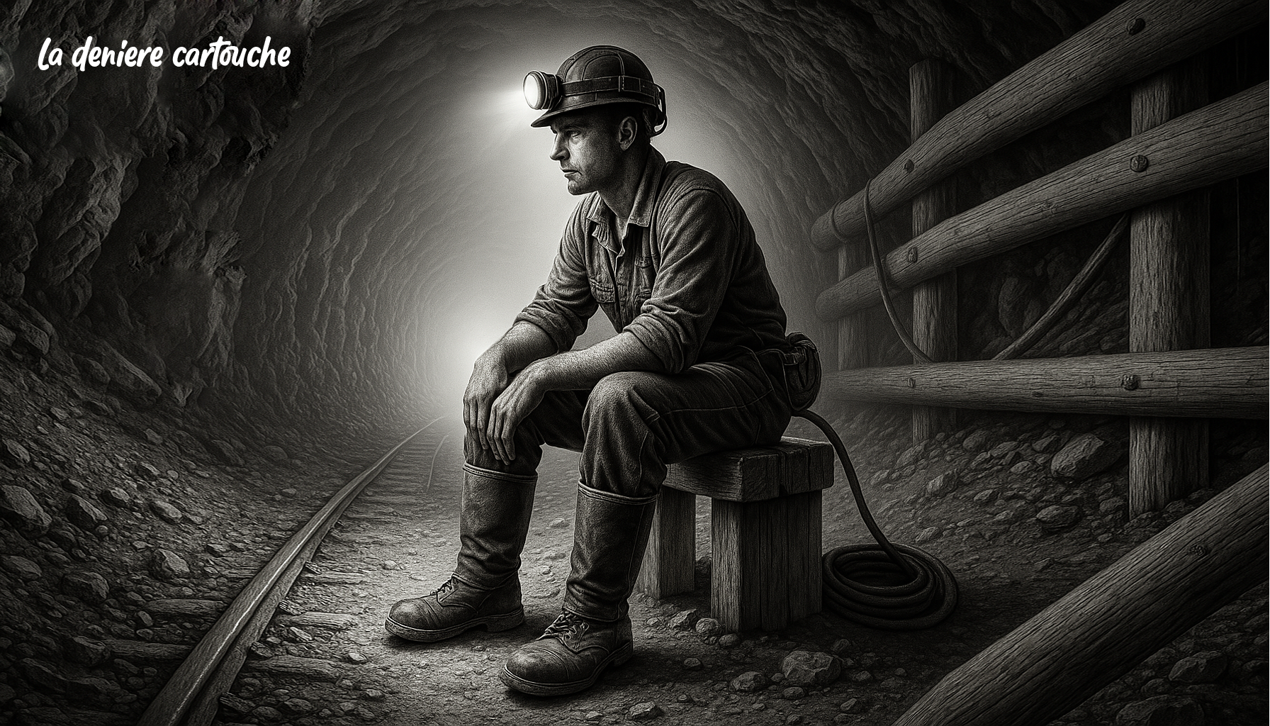Bergmann in der Mine sitzend Un mineur assis au fond de la mine